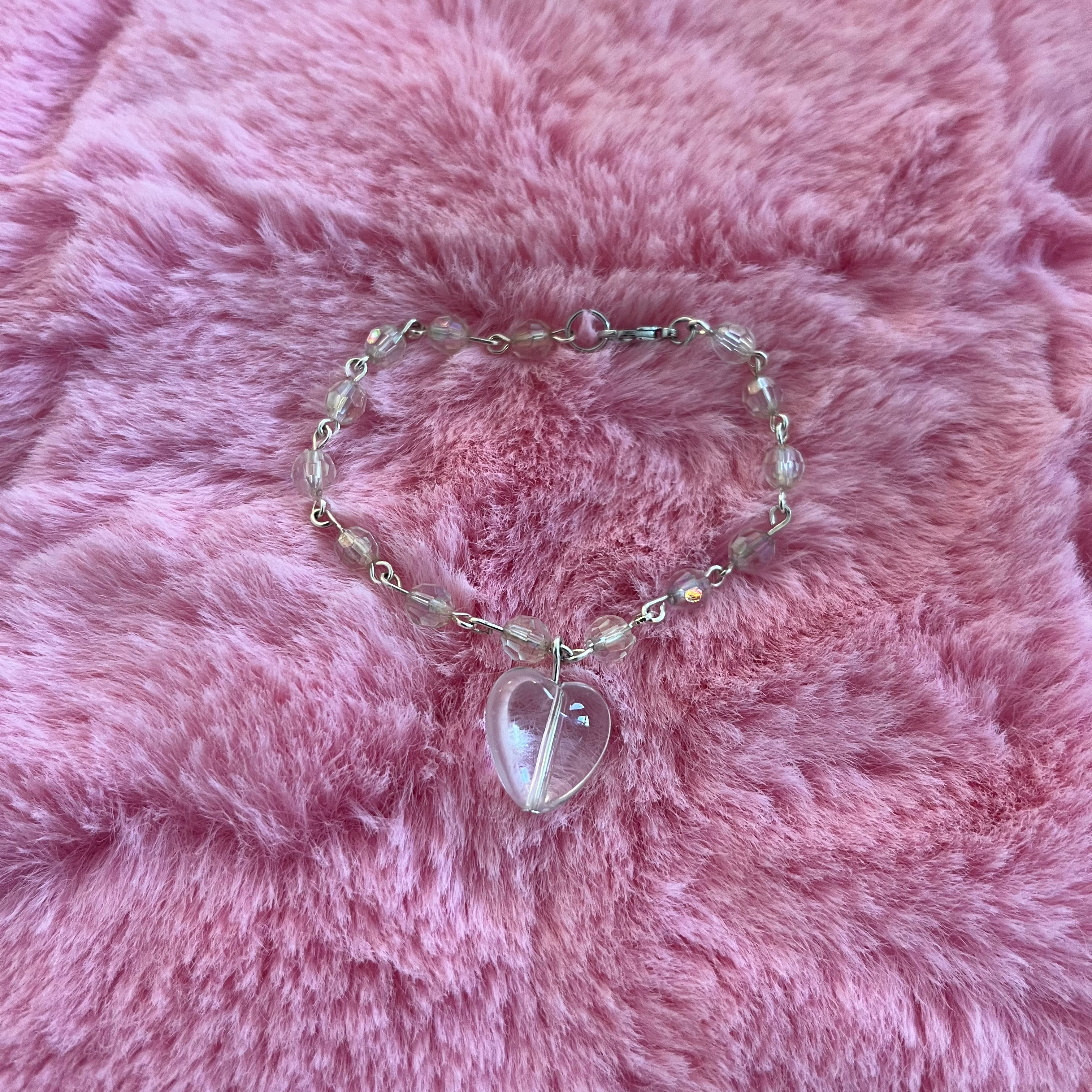 'Heart on Your Sleeve'- Clear Heart Charm Bracelet
