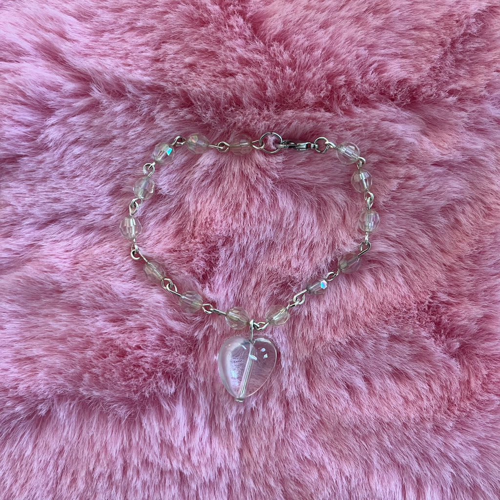 'Heart on Your Sleeve'- Clear Heart Charm Bracelet