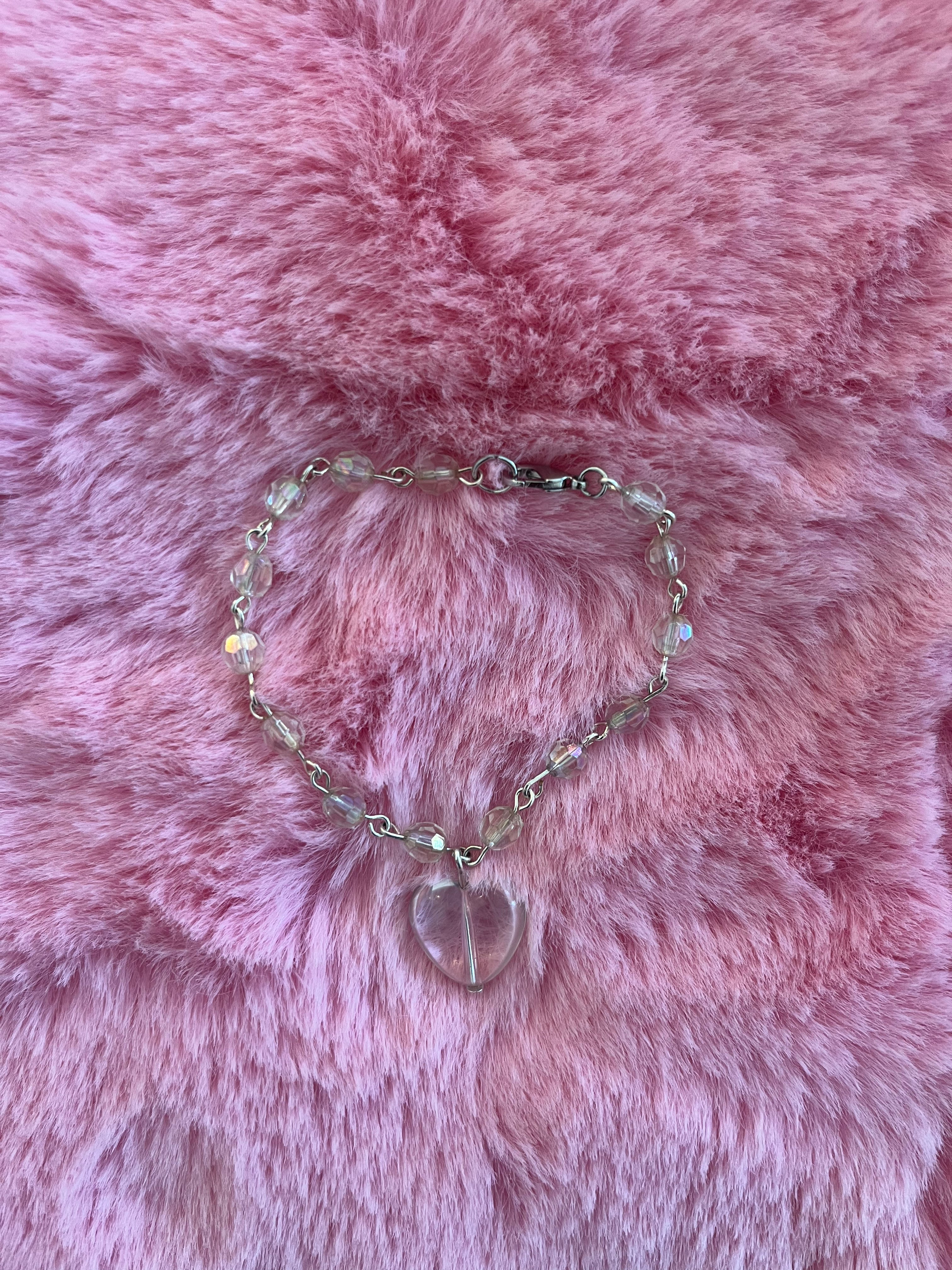 'Heart on Your Sleeve'- Clear Heart Charm Bracelet